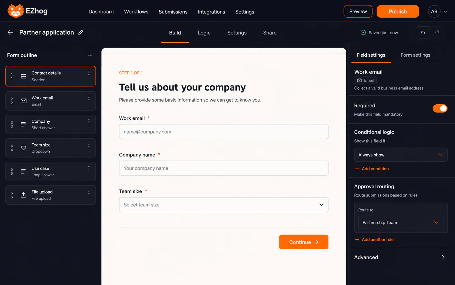EZhog AI partner application form builder